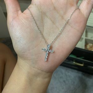 Zales Cross Necklace Lab-Created Sapphires Sterling Silver